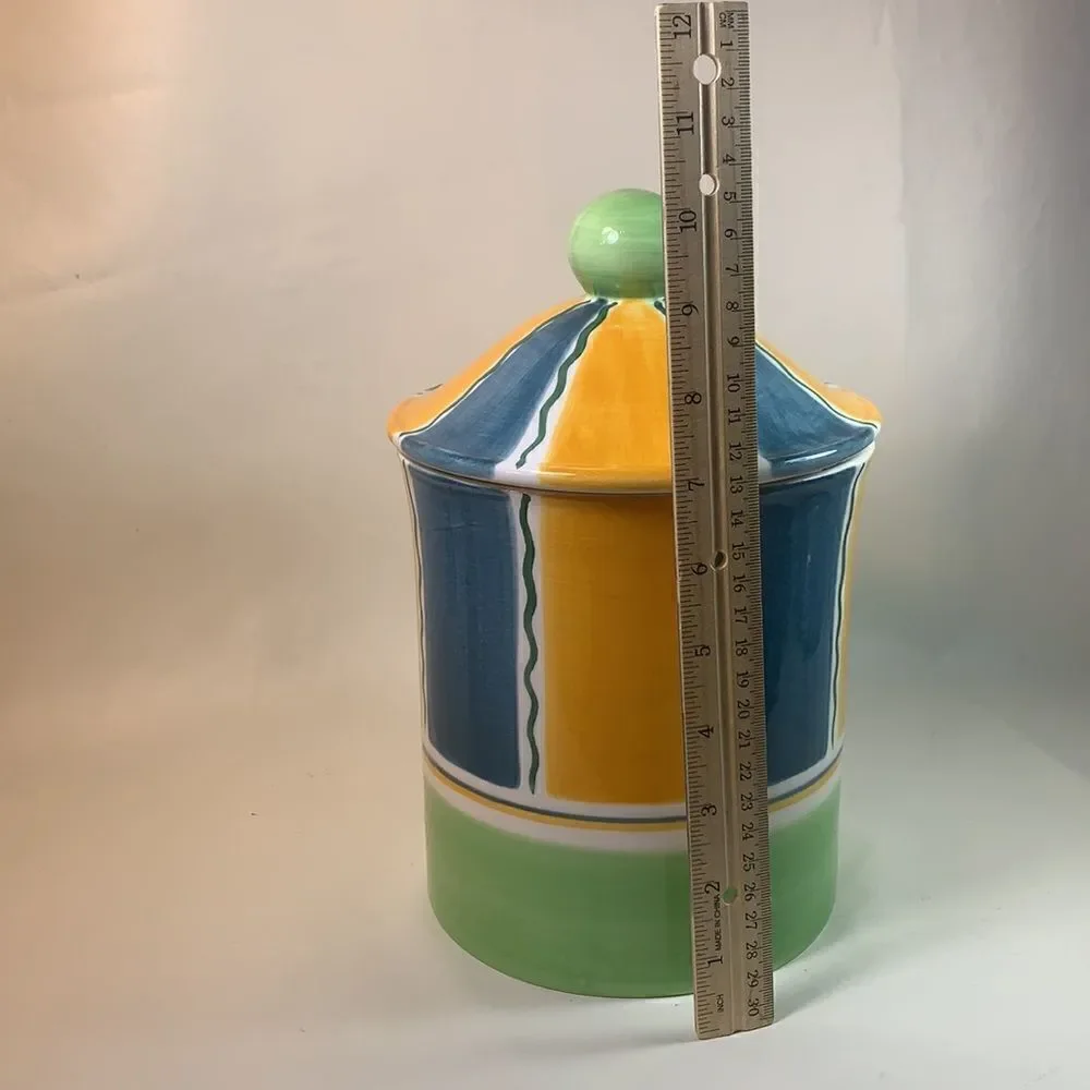 Cookie Jar Lid Green Yellow Blue 10 Inches Tall